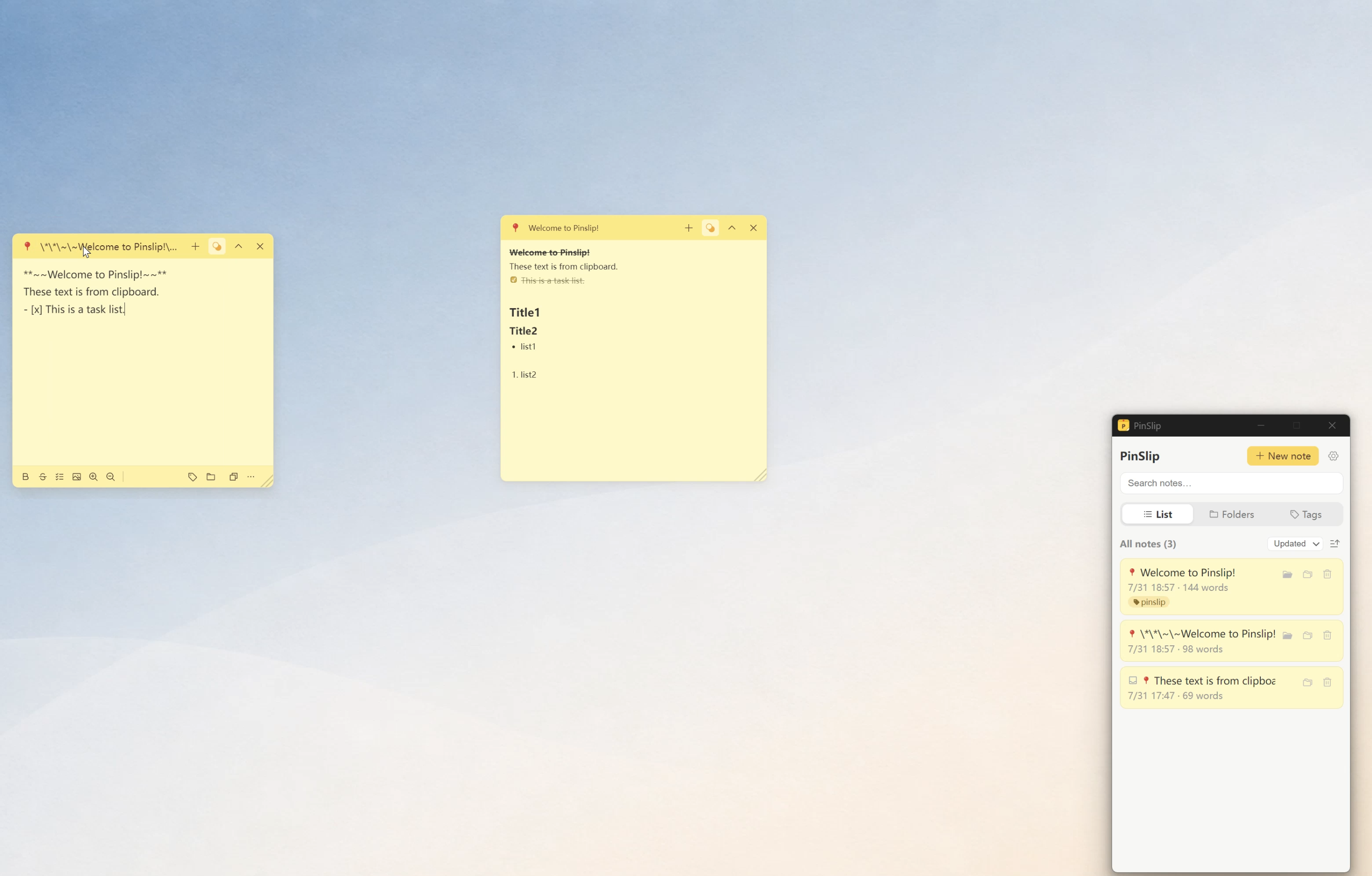 Edge snap screenshot: a note snapped to the right edge of the screen, flush with the edge