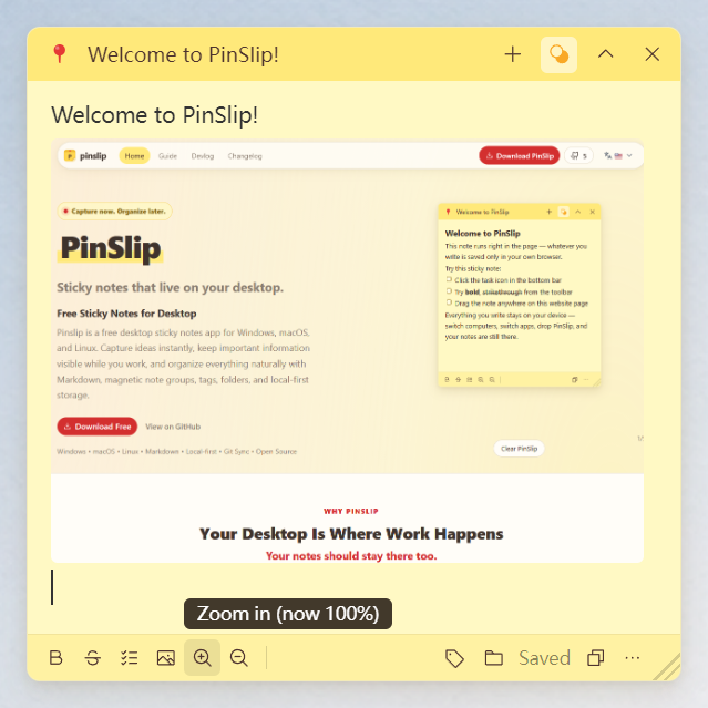 Note bottom toolbar: editing helpers on the left, classification controls on the right