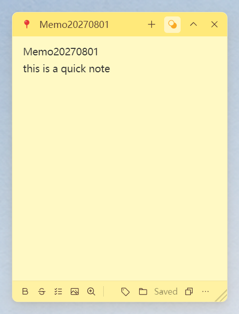 Note title bar buttons annotated: 📌 red pin / title / ＋ / 🎨 color / ▁ collapse / × close