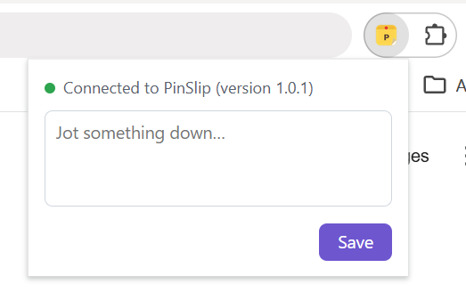 Browser extension popup screenshot: a small yellow window pre-filled with the current page's title and URL